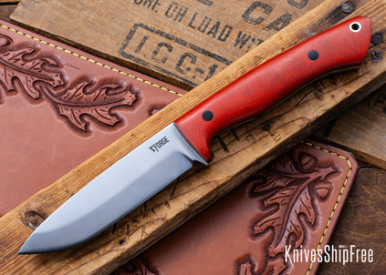 7Forge Knives: Artemis Bushcrafter - Burnt Orange Canvas Micarta - Black Liners & Pins - 52100