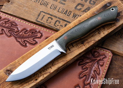 7Forge Knives: Artemis Bushcrafter - Green Linen Micarta - Natural Liners & Pins - 52100