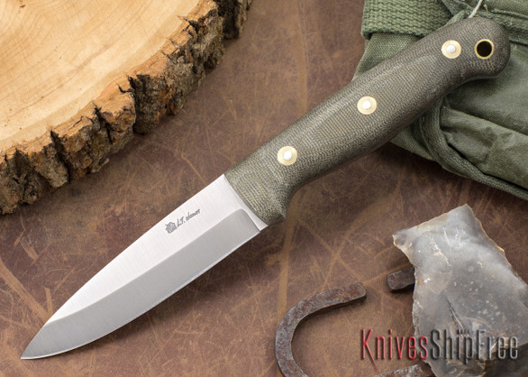 L.T. Wright Knives: GNS 3V - Saber Grind - Green Canvas Micarta - Matte