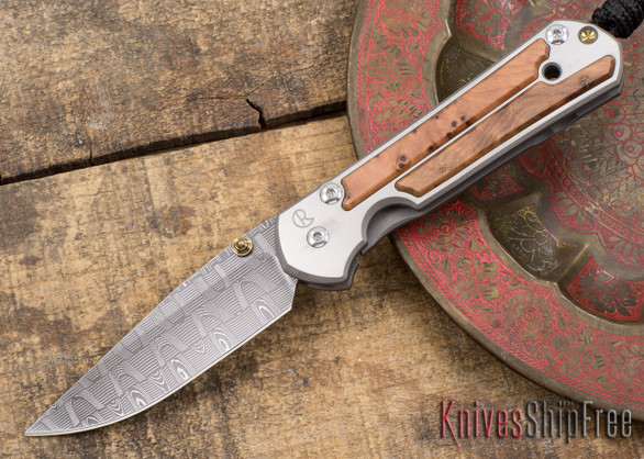 Chris Reeve Knives: Small Sebenza 21 - Thuya Burl Inlay - Basketweave Damascus - 031524