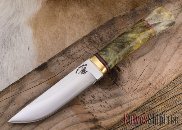 Jesse Hemphill Knives: Puukko - Green Maple Burl - Natural Pommel