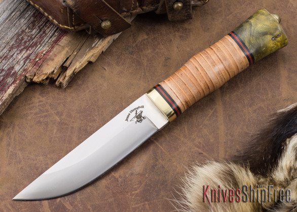 Jesse Hemphill Knives: Pukko - Stacked Leather - Green Pommel #2
