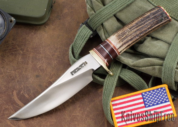 Randall Made Knives: Model 27 Trailblazer - Stag - Red Micarta Spacers - Stainless Steel