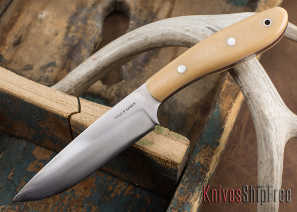 True Saber Knives: Delaware - Bone Linen Micarta - Red Liners