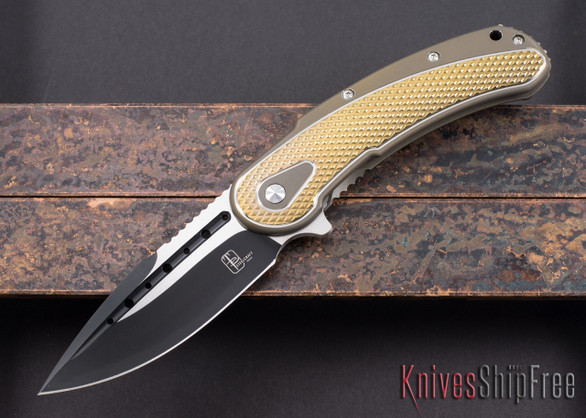 Todd Begg Knives: Steelcraft Series - Bodega - Bronze Frame - Gold Diamond Pattern - Two-Tone Blade