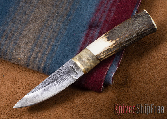 Jesse Hemphill Knives: Custom 08 - Hammered Damscus - Antler