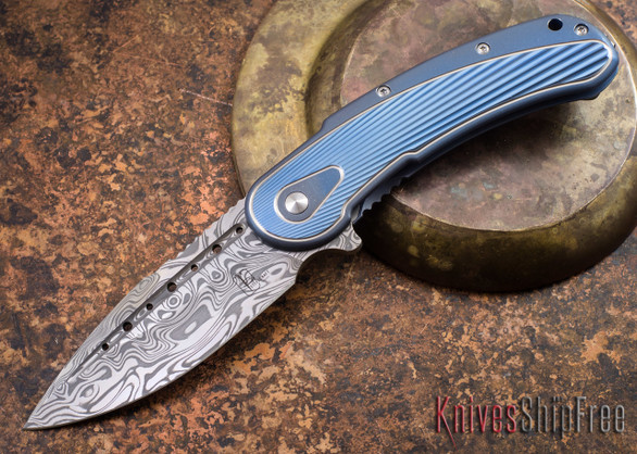 Todd Begg Knives: Steelcraft Series - Bodega - Blue Frame - Blue Fan Pattern - Damasteel - 006