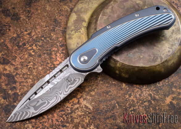 Todd Begg Knives: Steelcraft Series - Bodega - Blue Frame - Blue Fan Pattern - Damasteel - 010