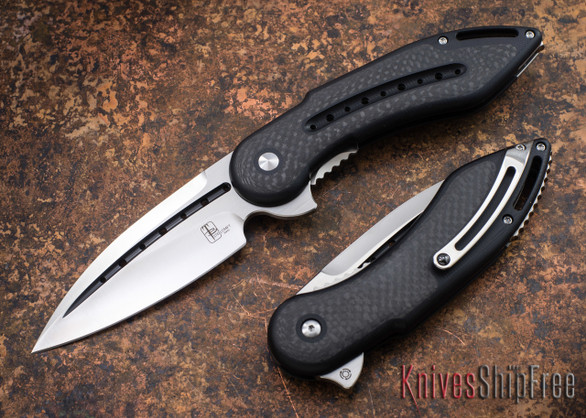 Todd Begg Knives: Steelcraft Series - Glimpse - Black G-10 - Carbon Fiber Inlay - Fluted Blade