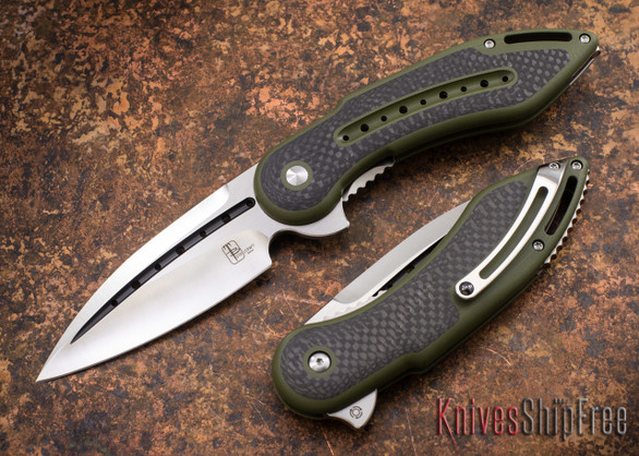 Todd Begg Knives: Steelcraft Series - Glimpse - Green G-10 - Carbon Fiber Inlay - Fluted Blade