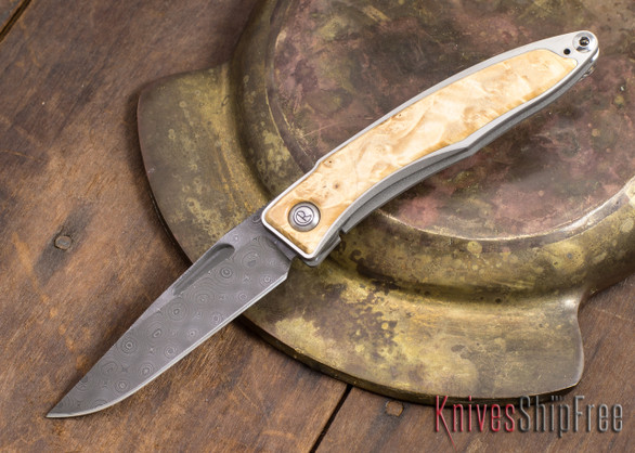 Chris Reeve Knives: Mnandi - Box Elder Burl - Chad Nichols Raindrop Damascus - 021638