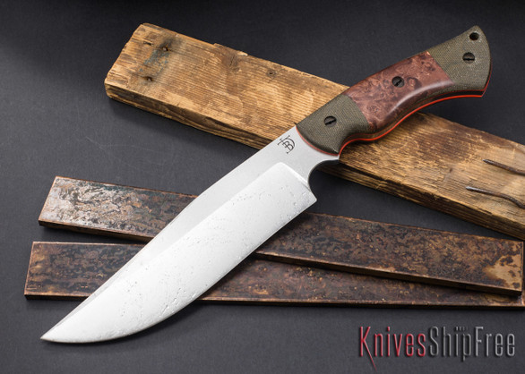 Dark Timber Knives: OG Grizzly - Green Micarta - Brohogany Maple Burl - Orange Liners - Convex