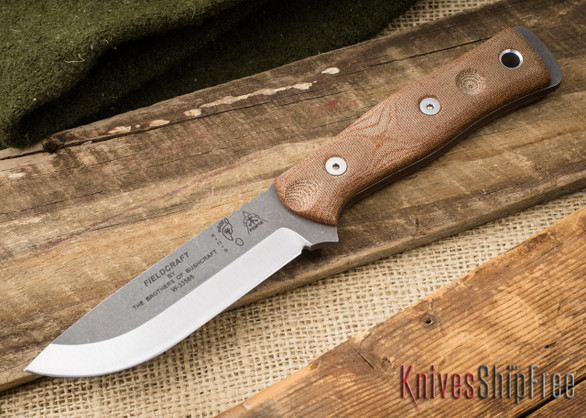 TOPS Knives: Fieldcraft by Brothers of Bushcraft - Tan Canvas Micarta - Tumbled Finish