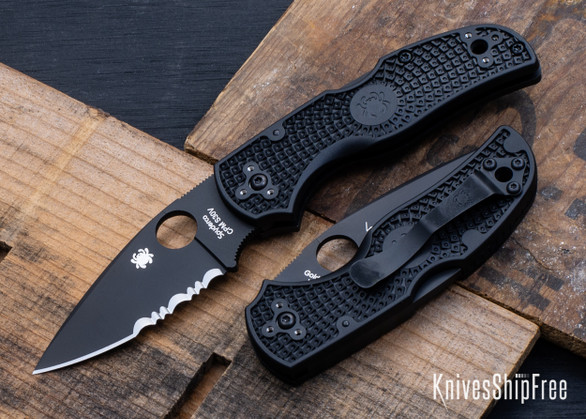 Spyderco: Native 5 Lightweight - Black FRN - Serrated Black Blade - CPM-S30VN - C41PSBBK5