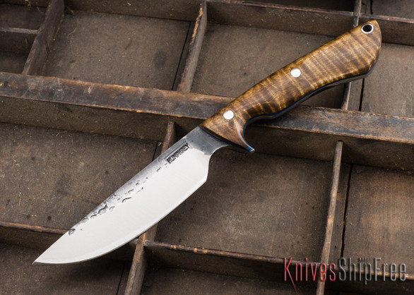 Lon Humphrey Knives: Bridger - Dark Curly Maple - Blue Liners - 020816