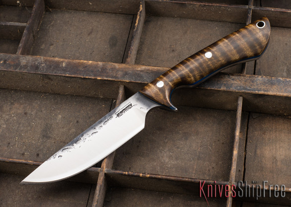 Lon Humphrey Knives: Bridger - Dark Curly Maple - Blue Liners - 020818