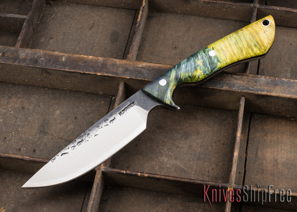 Lon Humphrey Knives: Bridger - Blue & Gold Buckeye Burl - Black Liners - 020865