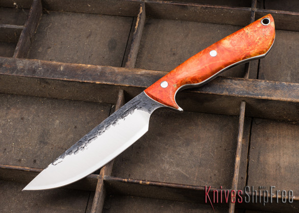 Lon Humphrey Knives: Bridger - Orange & Gold Buckeye Burl - White Liners - 020888