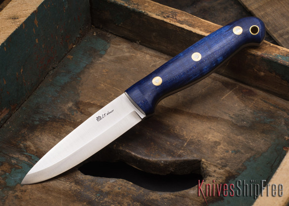 L.T. Wright Knives: GNS 3V - Scandi Grind - Blue Curly Maple - Black Liners - 04