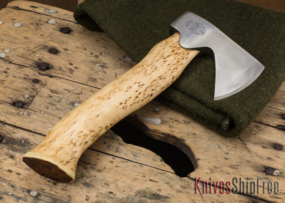 Karesuando Kniven: "Unna Aksu" Hunter's Hatchet - Curly Birch - Stainless Steel - 125