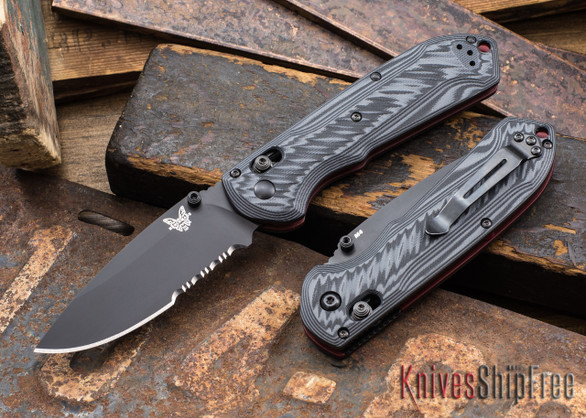 Benchmade Knives: 560SBK-1 Freek - Gray & Black G-10 - Red Liners & Spacers - CPM-M4 - Serrated
