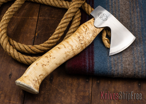 Karesuando Kniven: "Unna Aksu" Hunter's Hatchet - Curly Birch - Stainless Steel - 302