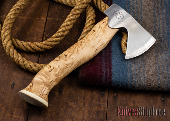 Karesuando Kniven: "Unna Aksu" Hunter's Hatchet - Curly Birch - Stainless Steel - 339