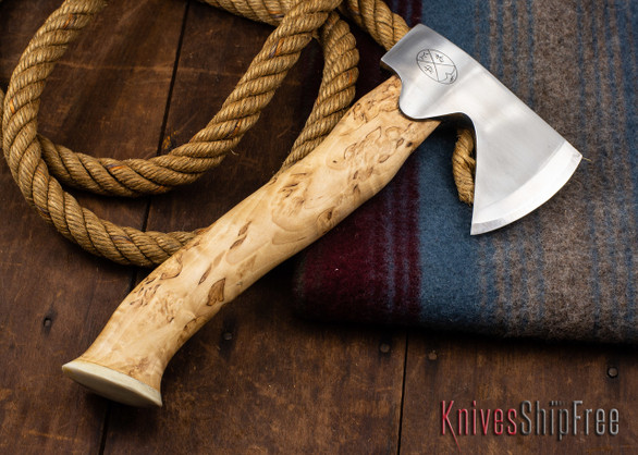 Karesuando Kniven: "Unna Aksu" Hunter's Hatchet - Curly Birch - Stainless Steel - 343