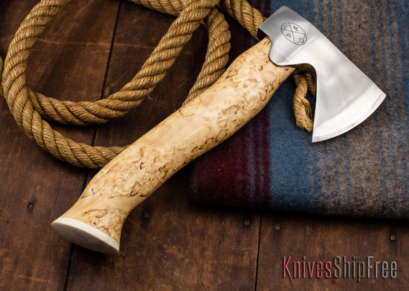 Karesuando Kniven: "Unna Aksu" Hunter's Hatchet - Curly Birch - Stainless Steel - 354