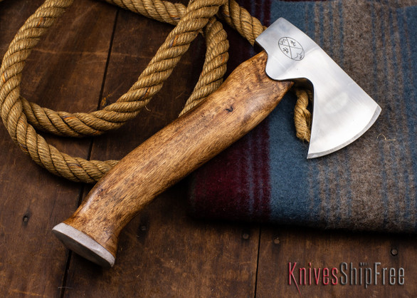 Karesuando Kniven: "Unna Aksu" Hunter's Hatchet - Dark Curly Birch - Stainless Steel - 374