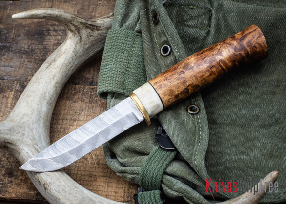 Karesuando: Bäver Damask - Damasteel Hunting Knife - Dark Curly Birch 02