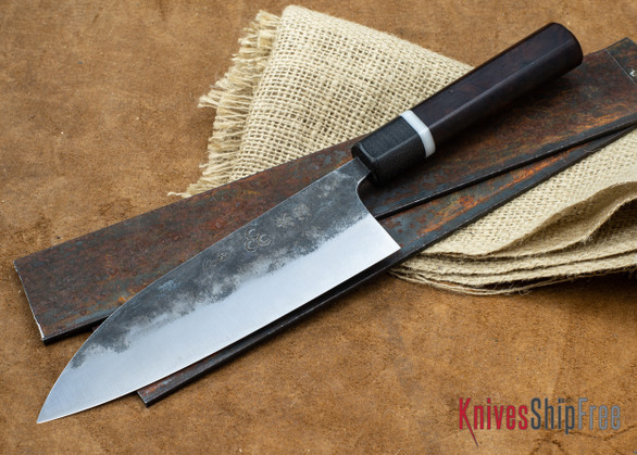 Carter Cutlery: 6.77" Carter #1484 Kurouchi Funayuki - Desert Ironwood - Black Micarta Bolster