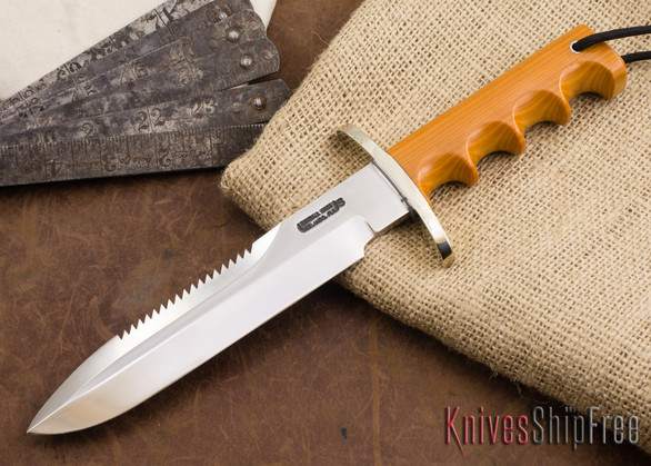 Randall Made Knives: Model 14 Attack - Sawteeth - Stainless Steel - Four Finger Orange Micarta handle
