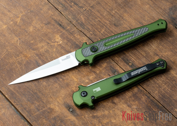 Kershaw Knives: Launch 8 Stiletto - OD Green Aluminum - Carbon Fiber Inlay - CPM-154 - Stonewash