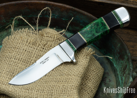 Alan Warren Custom Knives: #2359 Humpback Hunter - Dyed Maple Burl - African Blackwood