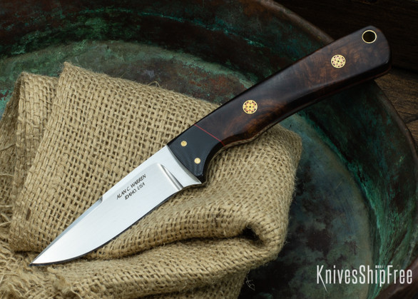 Alan Warren Custom Knives: #1882 Neck Knife - Ironwood - Red Liners - Mosaic Pins - G-10 Bolster