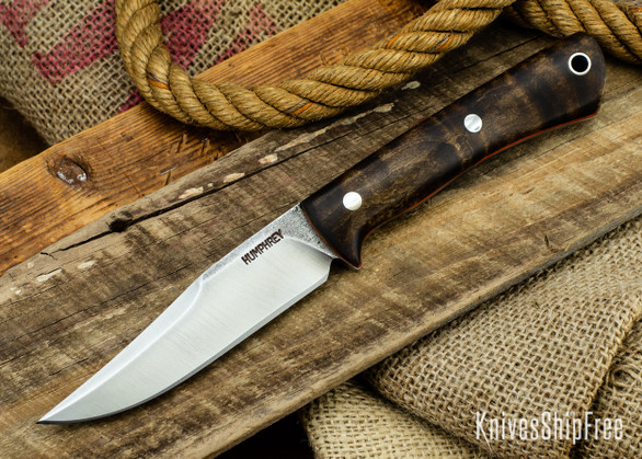 Lon Humphrey Knives: Minuteman 3V - Dark Curly Maple - Orange Liners - 050440