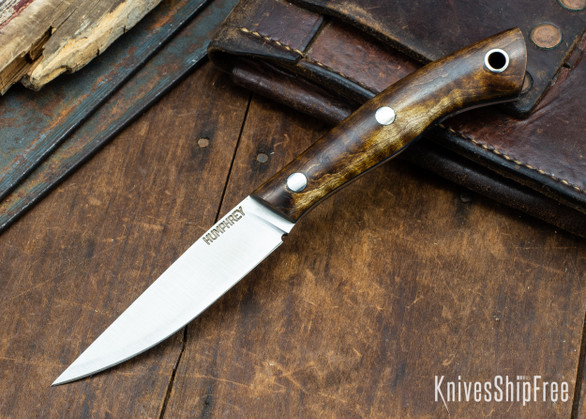 Lon Humphrey Knives: Bird & Trout AEB-L - Dark Curly Maple - Blue Liners - 092934