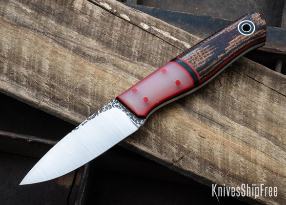 Fiddleback Forge: Handyman - PB&J Burlap Micarta - Watermelon Jade G-10 Bolster - Black & Red Liners - 8670 Tool Steel