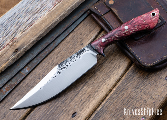 Lon Humphrey Knives: Hickok - Forged 52100 - Red & Black Box Elder Burl - Black Liners - 120251