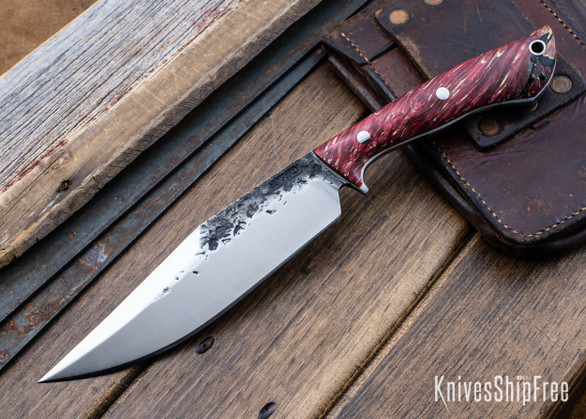 Lon Humphrey Knives: Hickok - Forged 52100 - Red & Black Box Elder Burl - White Liners - 120254