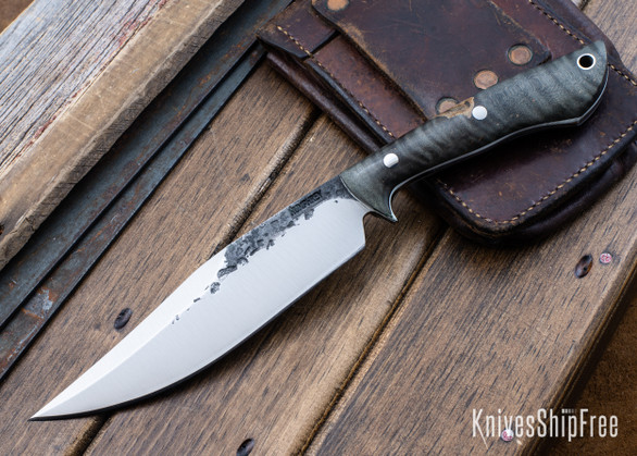 Lon Humphrey Knives: Hickok - Forged 52100 - Black Curly Maple - White Liners - 120319