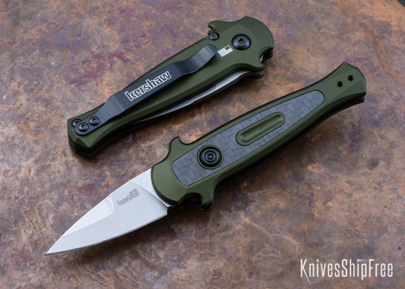 Kershaw Knives: Launch 12CA Auto - Mini Stiletto - Olive Green Aluminum - 1.9" Blade - 7130OLSW