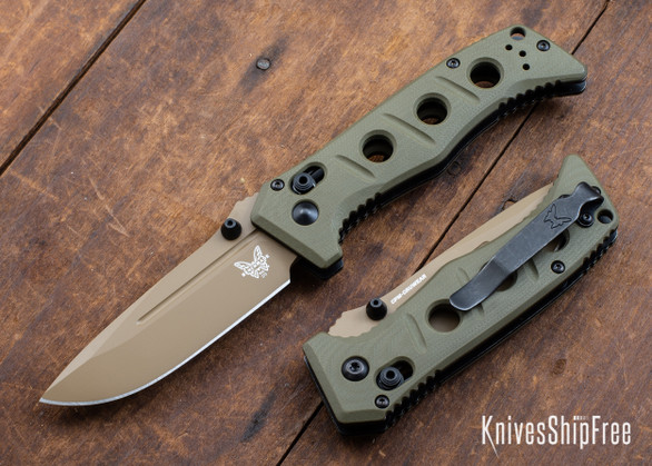 Benchmade Knives: 273FE-2 Mini Adamas - Olive Drab G-10 - CPM CruWear - Flat Earth Cerakote
