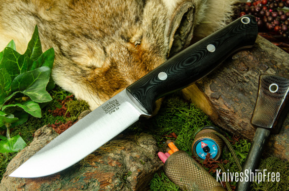 Bark River Knives: Gunny Hunter LT - CPM 3V - Black Linen Micarta