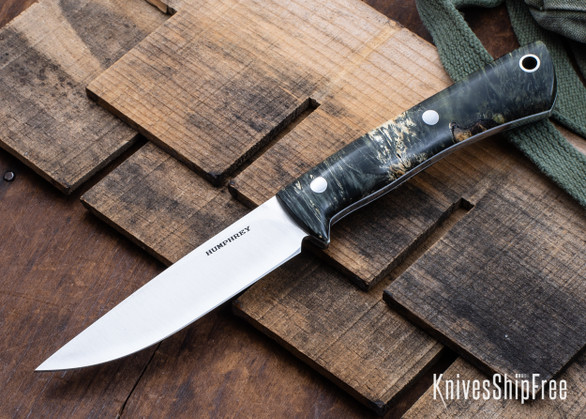 Lon Humphrey Knives: Tucson AEB-L - Black & Gold Box Elder Burl - White Liners - LH30GG022