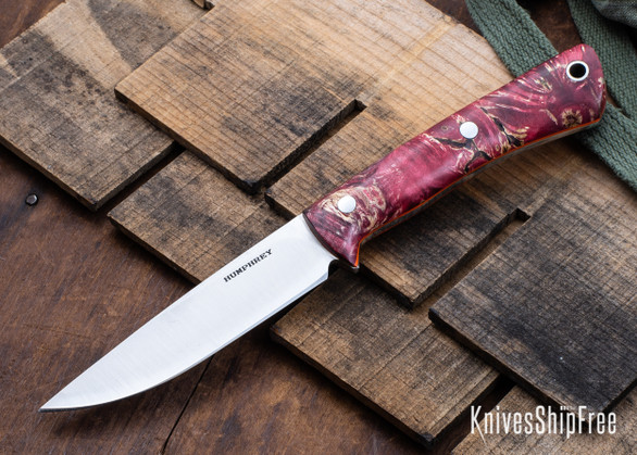 Lon Humphrey Knives: Tucson AEB-L - Red & Black Box Elder Burl - Orange Liners - LH30GG069