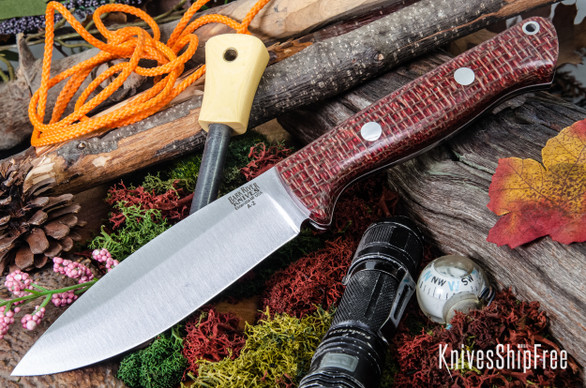 Bark River Knives: UP Bravo - Burgundy Burlap Micarta - White Liners