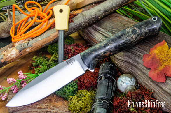 Bark River Knives: UP Bravo - Green Elder Burl - Black Liners - Black Pins