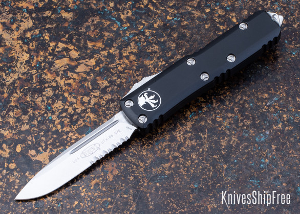 Microtech: UTX-85- Auto OTF - Single Edge - Stonewashed Partial Serrated Blade - 231-11